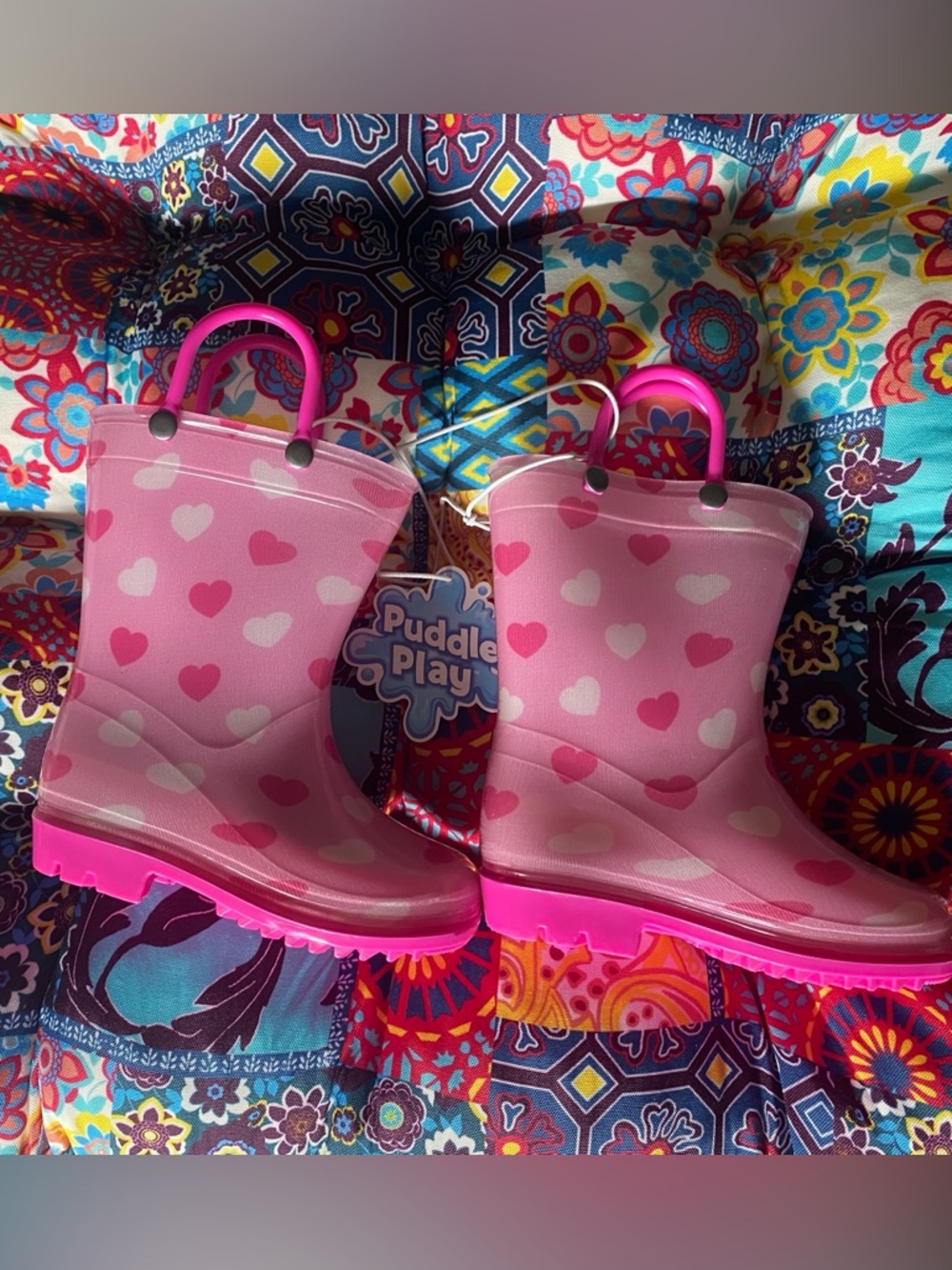 Kids' Pink Heart Rain Boots